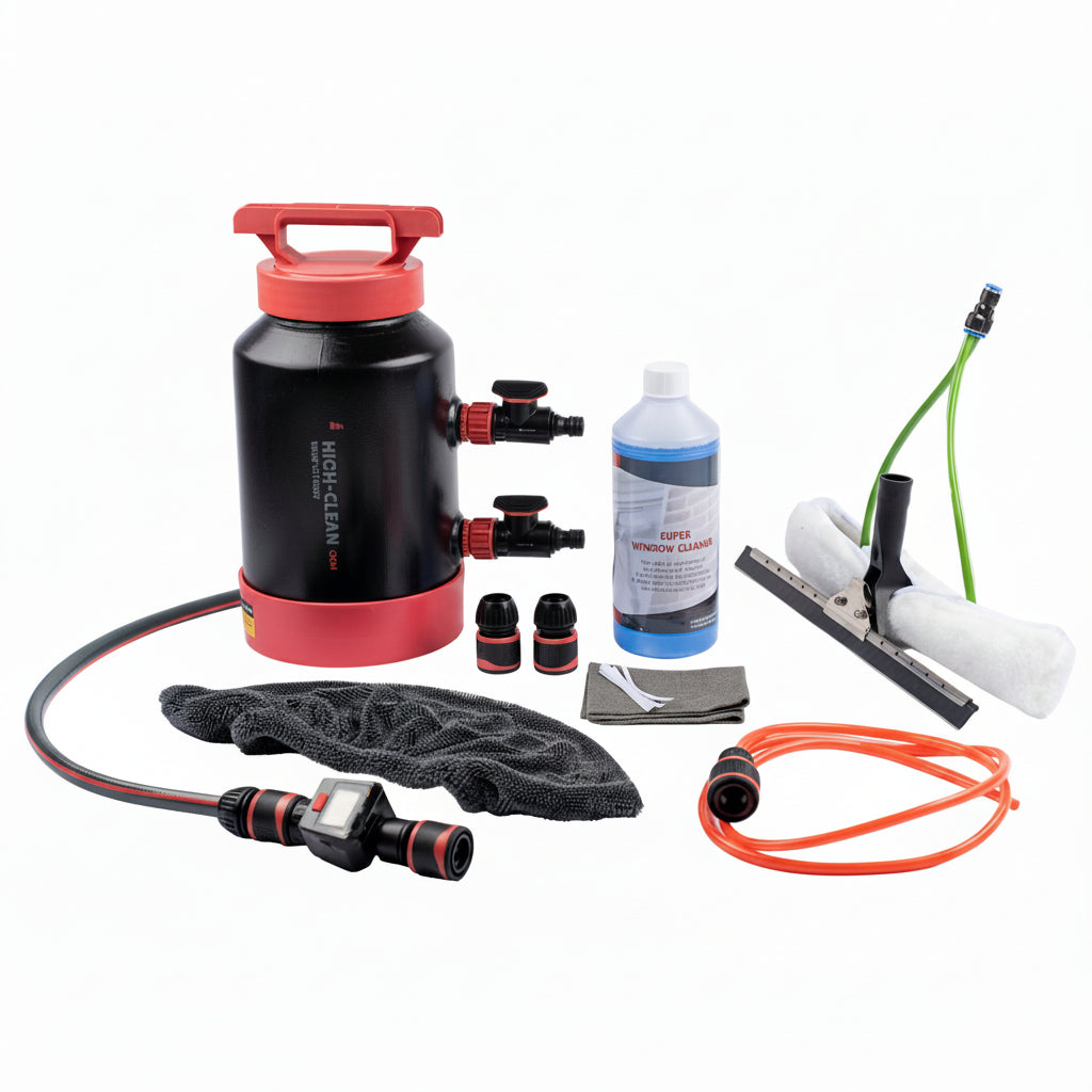 Window cleaning kit with water softener